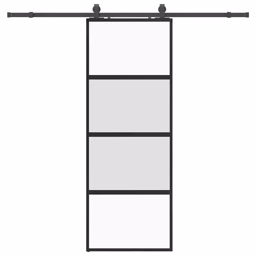 Porta Scorrevole Moderna vidaXL in Vetro Trasparente con Ferramenta Nera L: 76 cm, H: 205 cm – 2