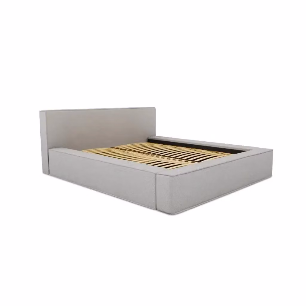 Letto contenitore VELORA Meublorama in tessuto bouclé color sabbia e grigio con rete sollevabile L/P/H: 180 x 200 x 240 cm – 2