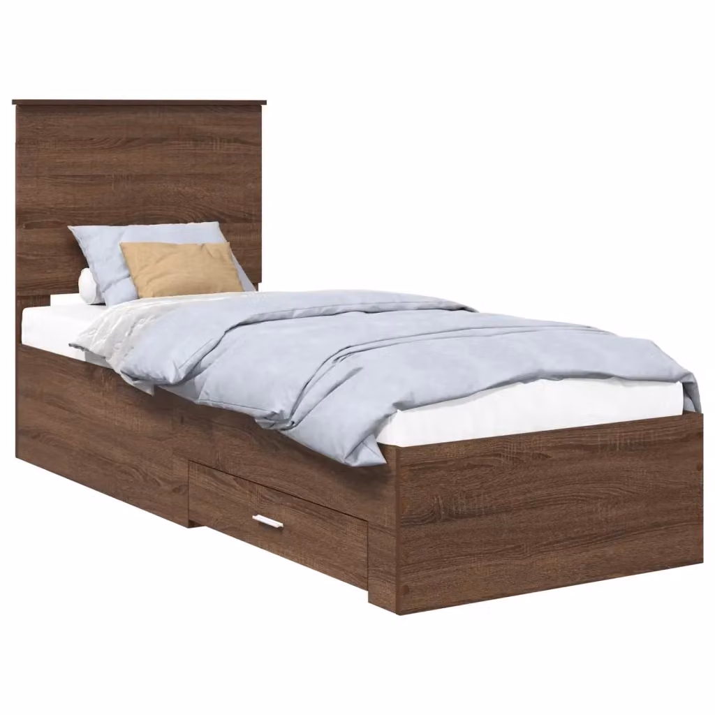 Struttura letto moderno vidaXL in legno con cassetti, colore rovere marrone e argento, L/P/H: 190 x 70 x 140 cm – 2