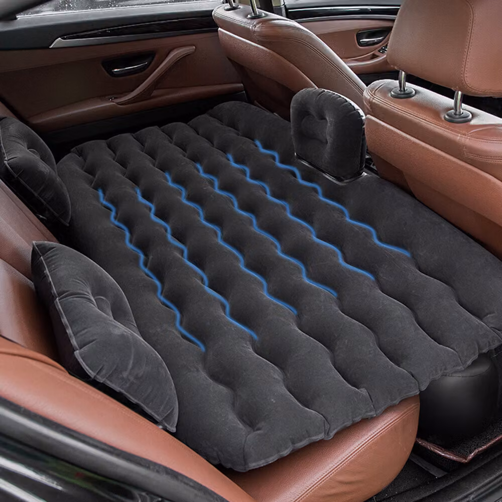Letto d'aria per auto Materasso gonfiabile per sedili posteriori Cuscini da viaggio per dormire con pompa per SUV - Beige