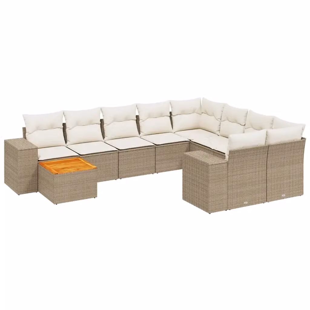 Set Divano da Giardino a L VIDAXL in Polyrattan con 10 Cuscini Beige – 2