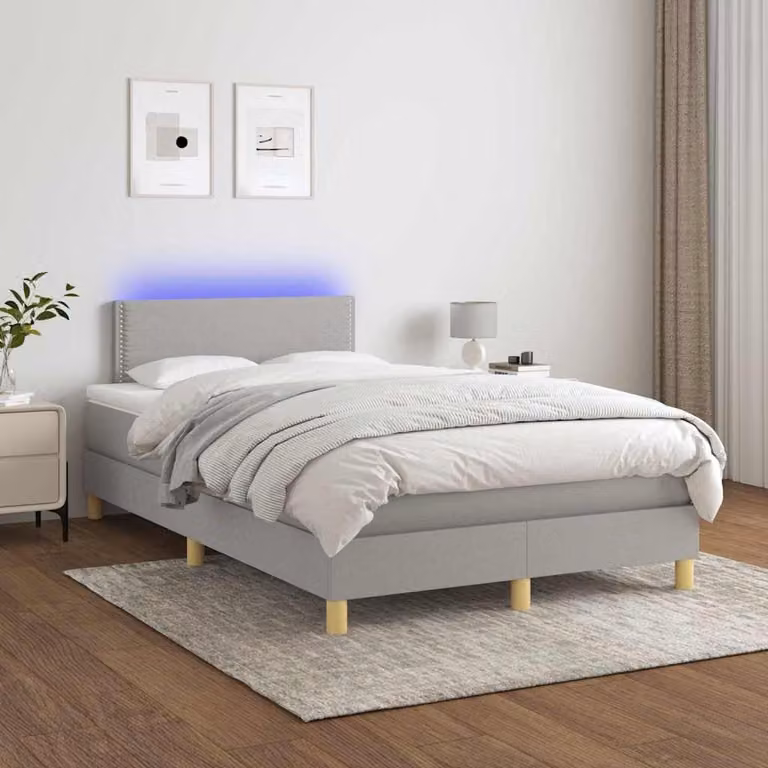 Letto Ibrido con Materasso e Illuminazione LED vidaXL in Tessuto Grigio, L 120 x P 200 cm