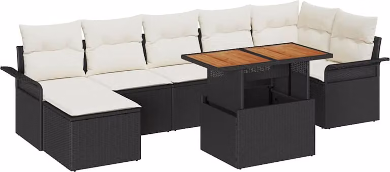 Set Divano da Giardino con archiviazione 8 pcs Nero Poly Rattan
