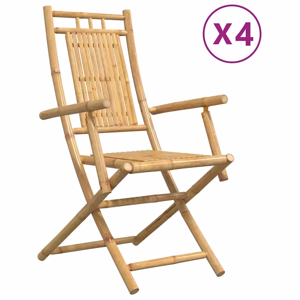 Set di 4 sedie pieghevoli da giardino vidaXL in bambù marrone con braccioli, L/P/H: 53 x 66 x 99 cm – 2