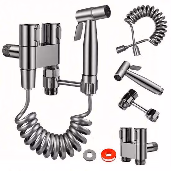 Set per la pulizia del WC con erogatore in acciaio inossidabile per la pulizia della doccia della vasca da bagno, accessori per l'igiene personale - grigio