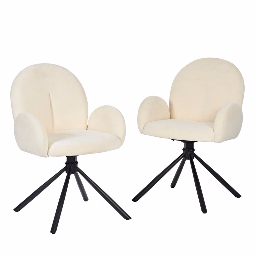 Set di 2 sedie da pranzo girevoli Minimal con braccioli in velluto crema e gambe in metallo – 2