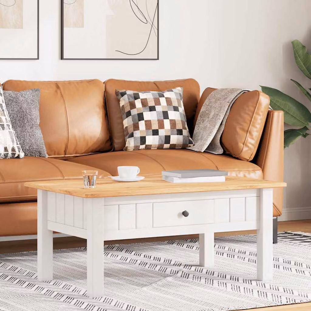 vidaXL Tavolino da salotto Panama Range in pino massello bianco L 100 cm, P 60 cm, H 43,5 cm
