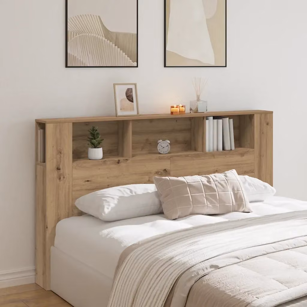 Testata contenitore moderna in legno multistrato e MDF color rovere, con ripiano integrato e montaggio a parete, L 180 x P 18,5 x H 102,5 cm – 2