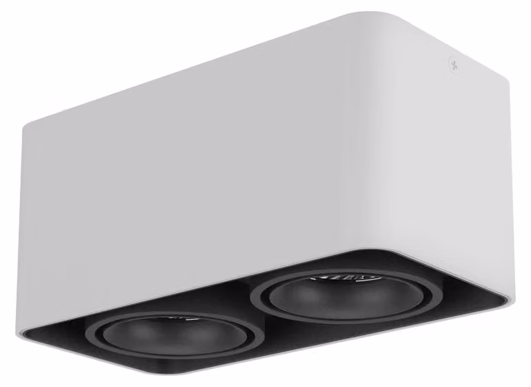 XKUBO SURF. Lampada a LED, potenza 2x10W, tensione 220-240V AC, indice di resa cromatica (CRI) 90, angolo di emissione 36 gradi, colore nero (SBK), temperatura di colore 3000K