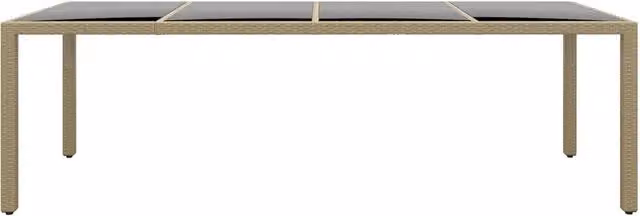 Tavolino da giardino rettangolare in polyrattan beige con piano in vetro