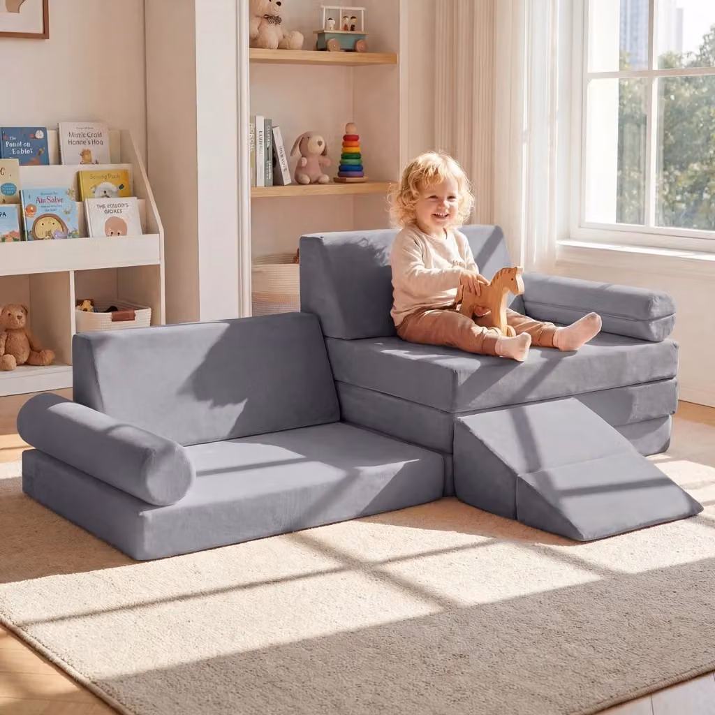 Divano componibile per bambini in velluto cristallo, set modulare da 10 pezzi Grigio – 2