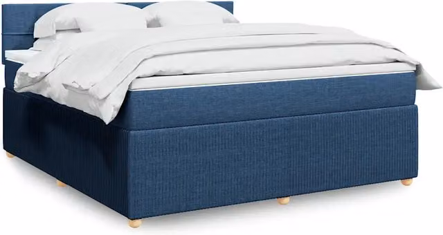 Letto Ibrido vidaXL con Giroletto a Molle e Materasso Blu e Bianco in Tessuto, Struttura in Legno di Pino, L 180 x P 200 cm – 1