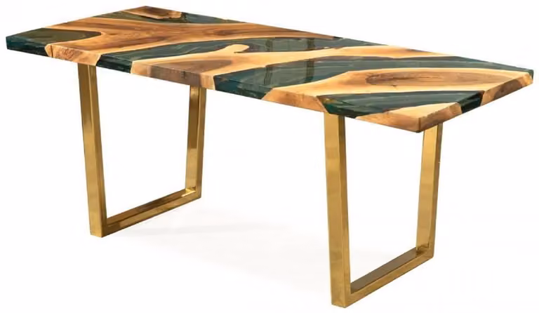 Casa Padrino tavolo da pranzo colori naturali / marrone / verde / oro 160 x 80 x h. 76 cm - Tavolo da cucina rettangolare in resina epossidica - Mobili Sala da Pranzo - Mobili in resina epossidica - Mobili