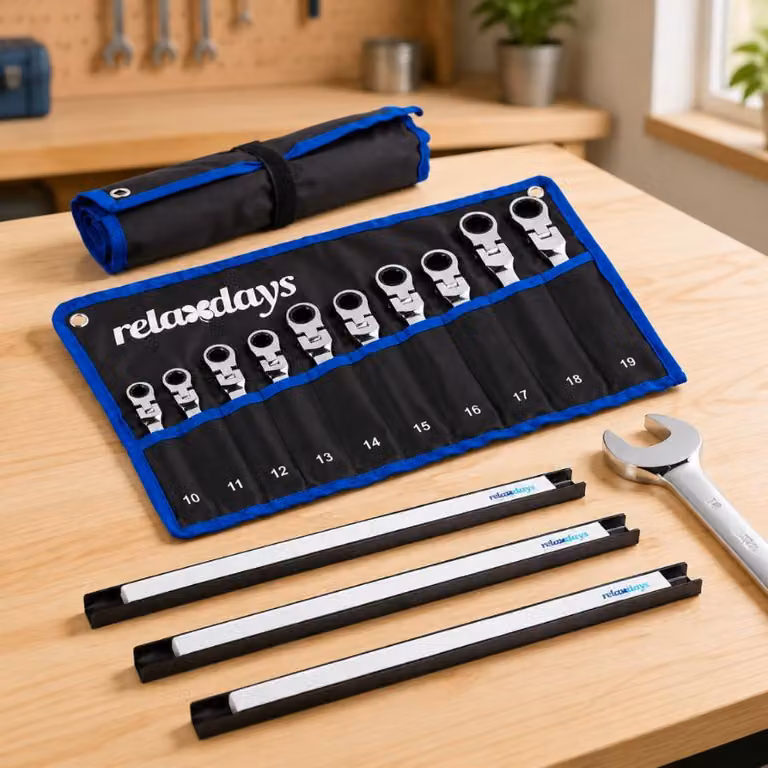 Set porta attrezzi da officina (2 pezzi) – Kit di chiavi flessibili da 10 pezzi e confezione da 3 barre magnetiche