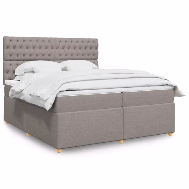Letto Ibrido Moderno vidaXL con Struttura Imbottita e Materasso in Tessuto, Colori Beige, Bianco e Grigio, L/P: 200 x 200 cm