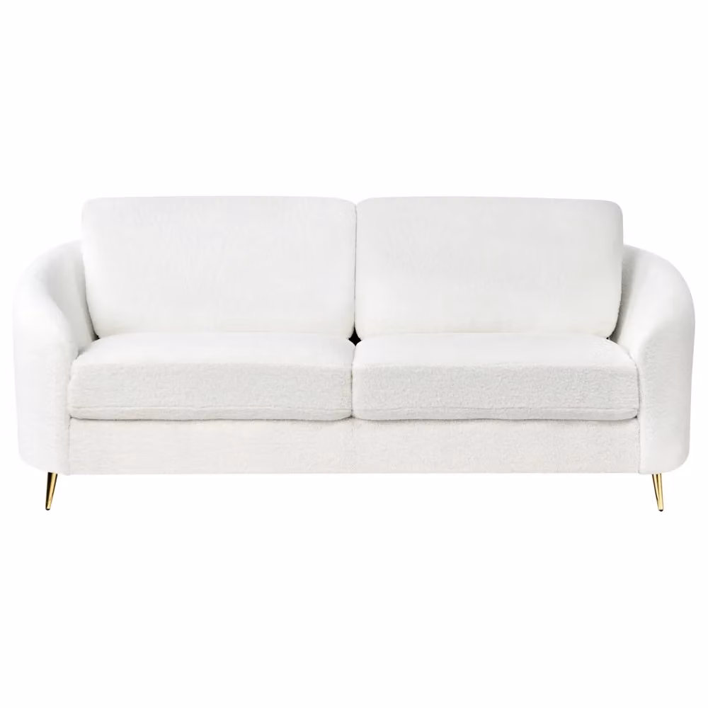 Divano 3 posti Beliani in tessuto bouclé bianco con piedi dorati per soggiorno stile glamour L: 203 cm, P: 86 cm, H: 88 cm – 2