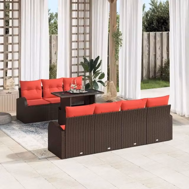 Set Divano da Giardino 8 pz Marrone Poly Rattan 3348590