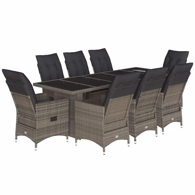 Set Bistrò da Giardino 9 pz con Cuscini in Polyrattan Grigio