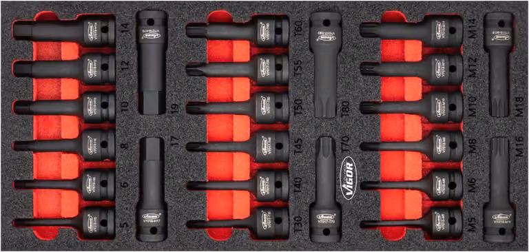 VIGOR V5603 Set di chiavi a bussola e cacciavite a percussione ∙393 mm x 188 mm x 35 mm
