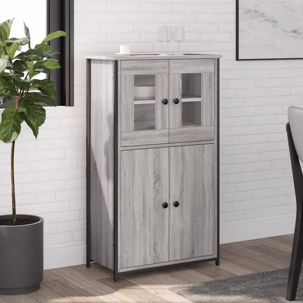 Credenza moderna in legno multistrato Grigio Sonoma per sala da pranzo, L 62 cm, P 32 cm, H 106,5 cm – 2