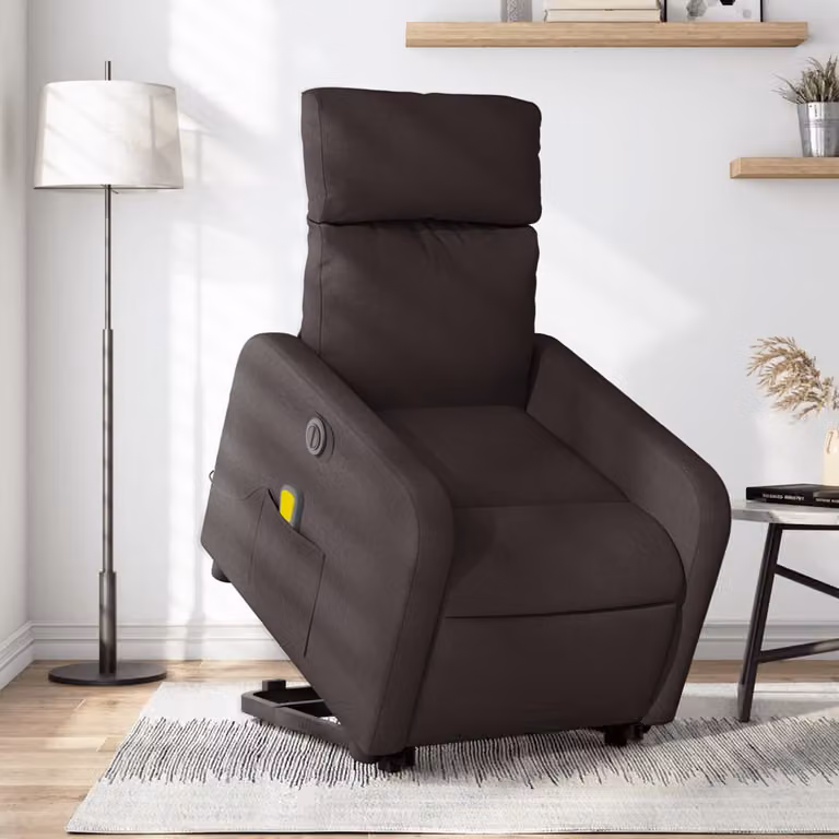 vidaXL Poltrona Alzapersona con Massaggio Elettrico in Tessuto Marrone Scuro