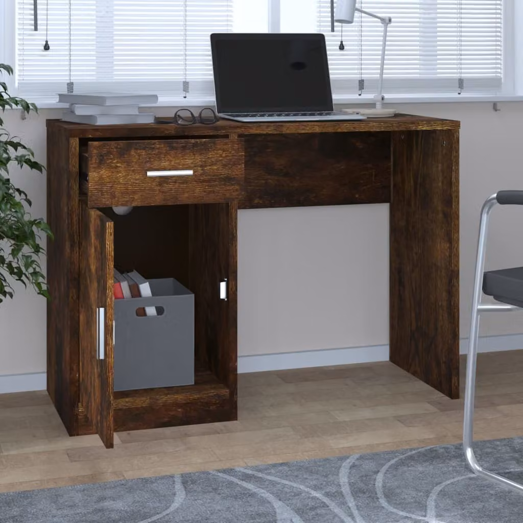 Maison Exclusive - Scrivania con spazio contenitivo, legno di quercia affumicata, 100x40x73 cm