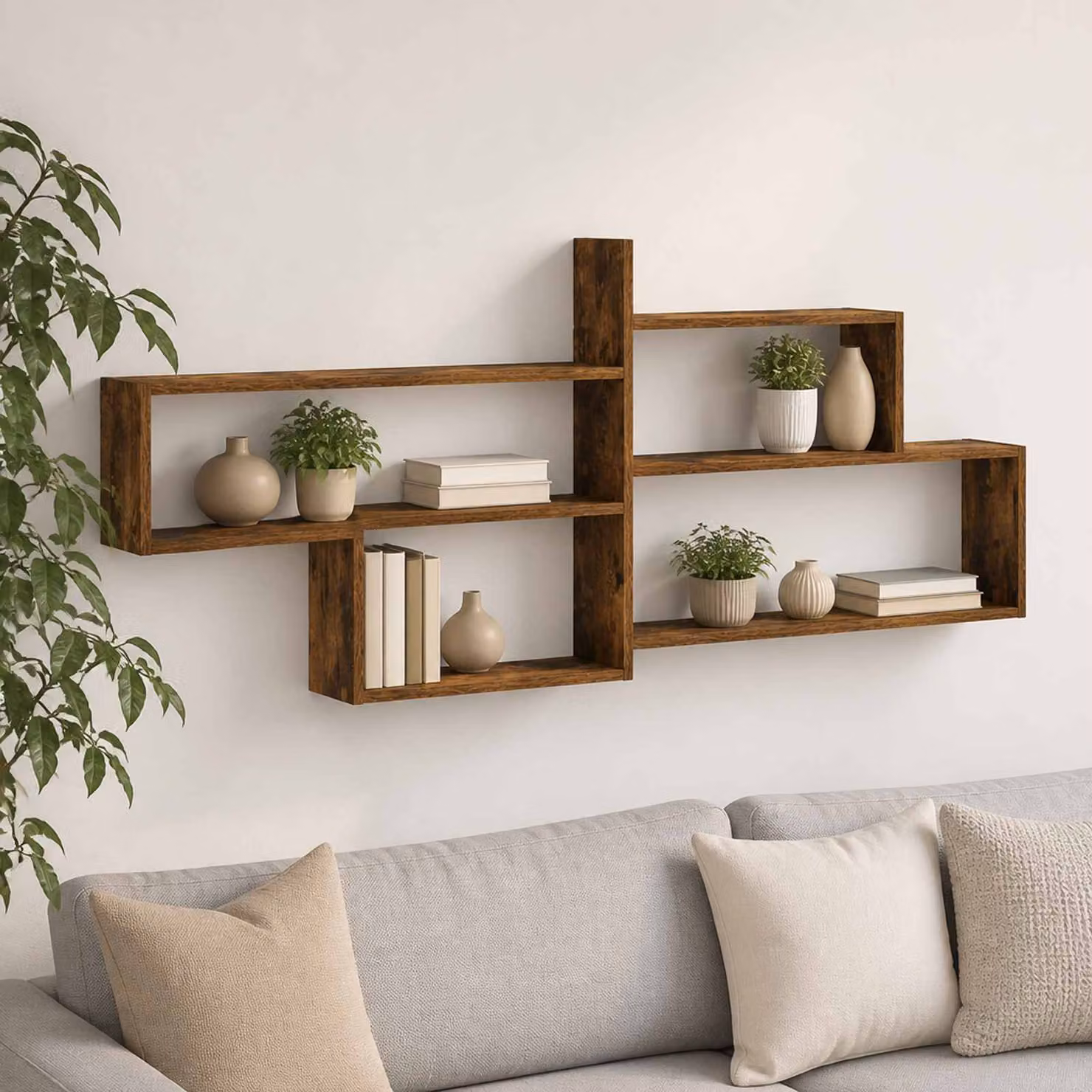 Scaffale da parete vidaXL in Rovere Fumo, L: 68 cm, P: 17 cm, H: 168,5 cm