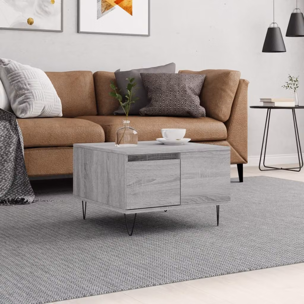 Tavolino da salotto moderno vidaXL in legno e metallo, colore grigio, L 55 cm x P 55 cm x H 36,5 cm