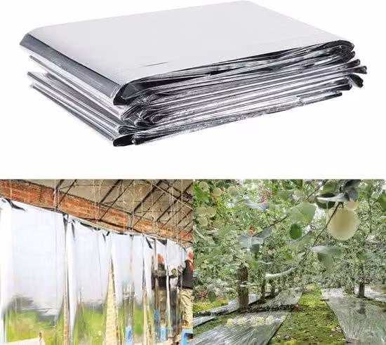 Pellicola riflettente argento 210x120 cm per giardino e serra