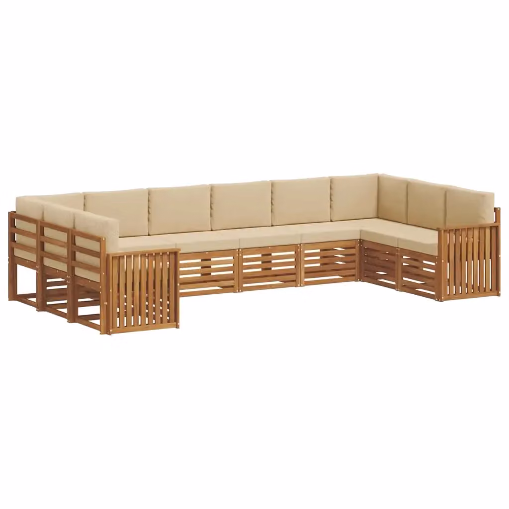 Set di divani da esterno a L vidaXL in legno di acacia con cuscini beige e naturale – 2