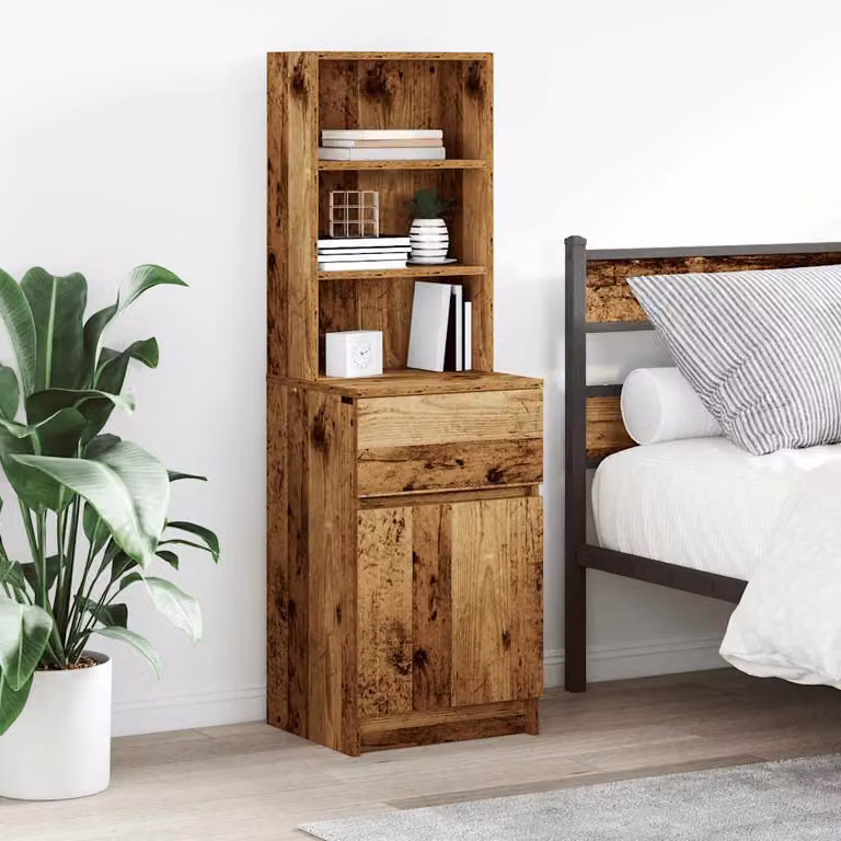 Comodino vidaXL in Legno Antico Marrone, da Appendere al Muro, L: 39 cm, P: 35 cm, H: 125 cm