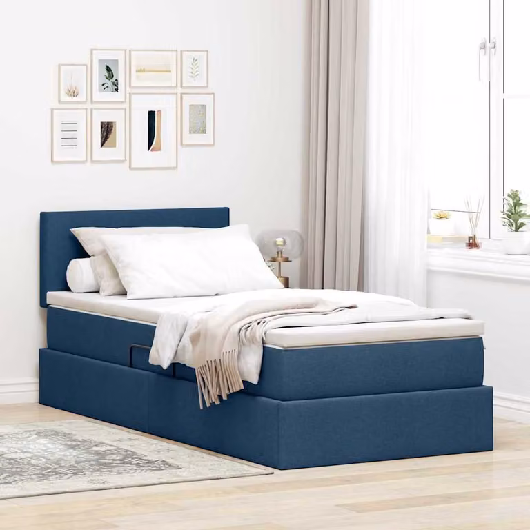 Letto con contenitore e illuminazione LED vidaXL in tessuto blu con materasso, L/P: 100 x 200 cm