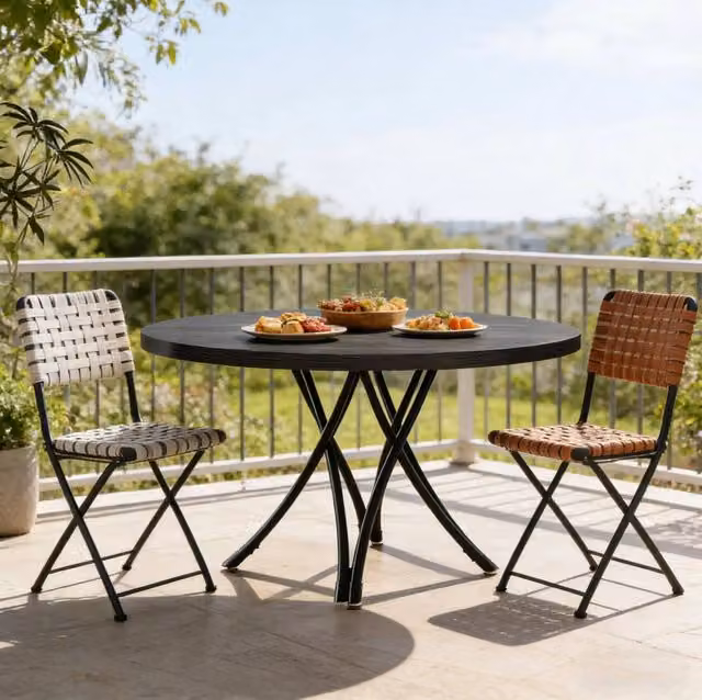 Tavolo da pranzo rotondo nero 120 cm con gambe a croce, design classico