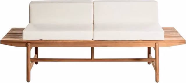 Panchina da giardino in legno di acacia chiaro 210 x 84 cm con cuscini bianco sporco Design rustico per esterni Patio Balcone