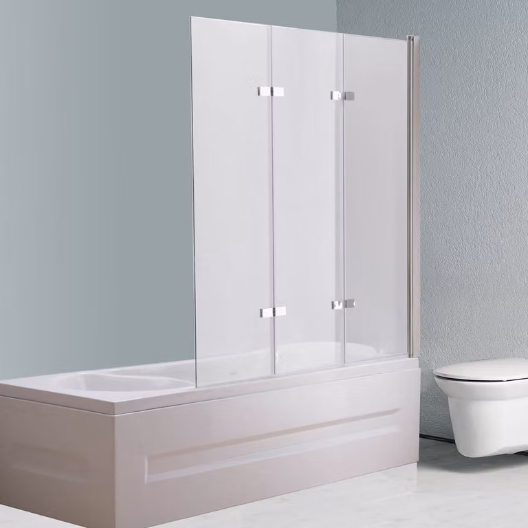 Parete pieghevole per vasca da bagno 140x130 cm in vetro ESG ribaltabile con effetto NANO e parti cromate