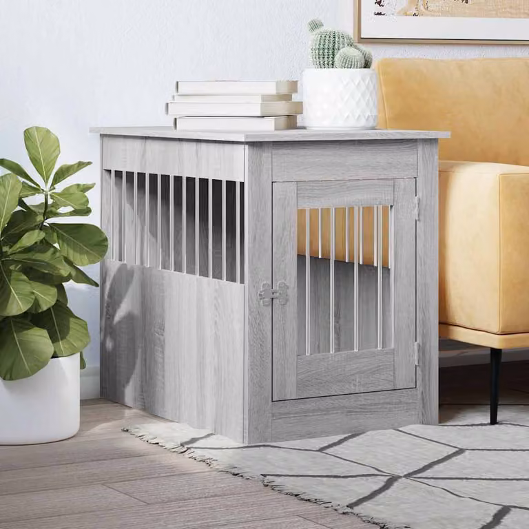 Gabbia per cani da arredamento vidaXL in legno e metallo, Grigio Sonoma, L: 80 cm, P: 55 cm, H: 68 cm