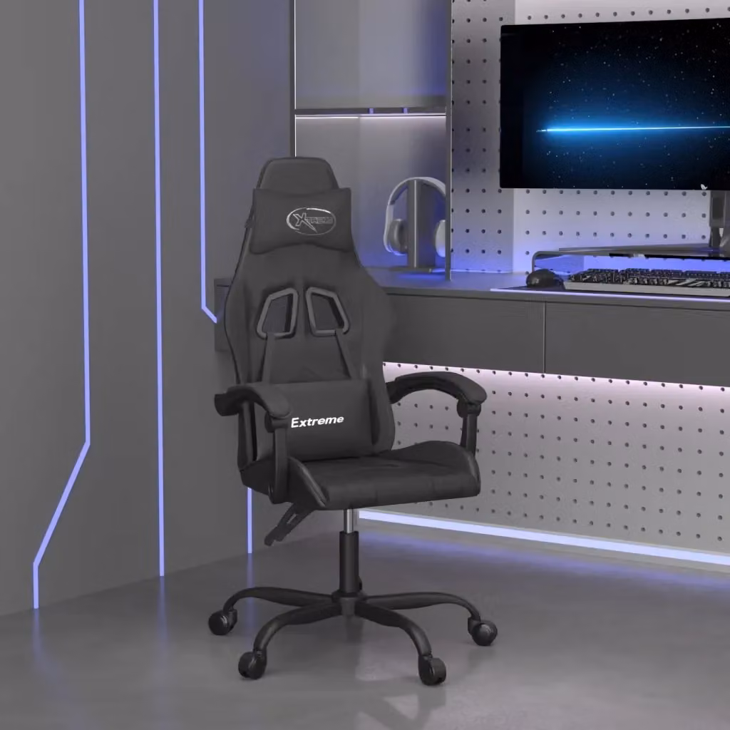 Sedia da Gaming Nera in Similpelle con Poggiatesta e Ruote per Adulti – 2