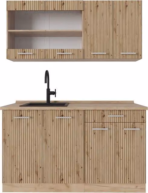 Cucina monoblocco R-Line Rovere artigianale/Rovere dorato 140 cm senza piano di lavoro Vicco