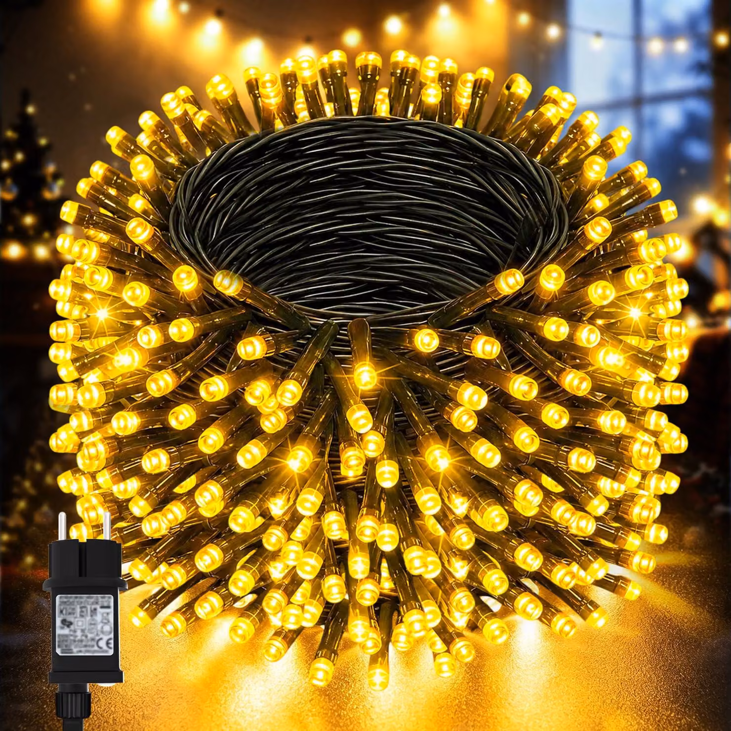 Catena luminosa per esterni, 50 metri, 500 LED, luce bianco caldo, timer, 8 modalità