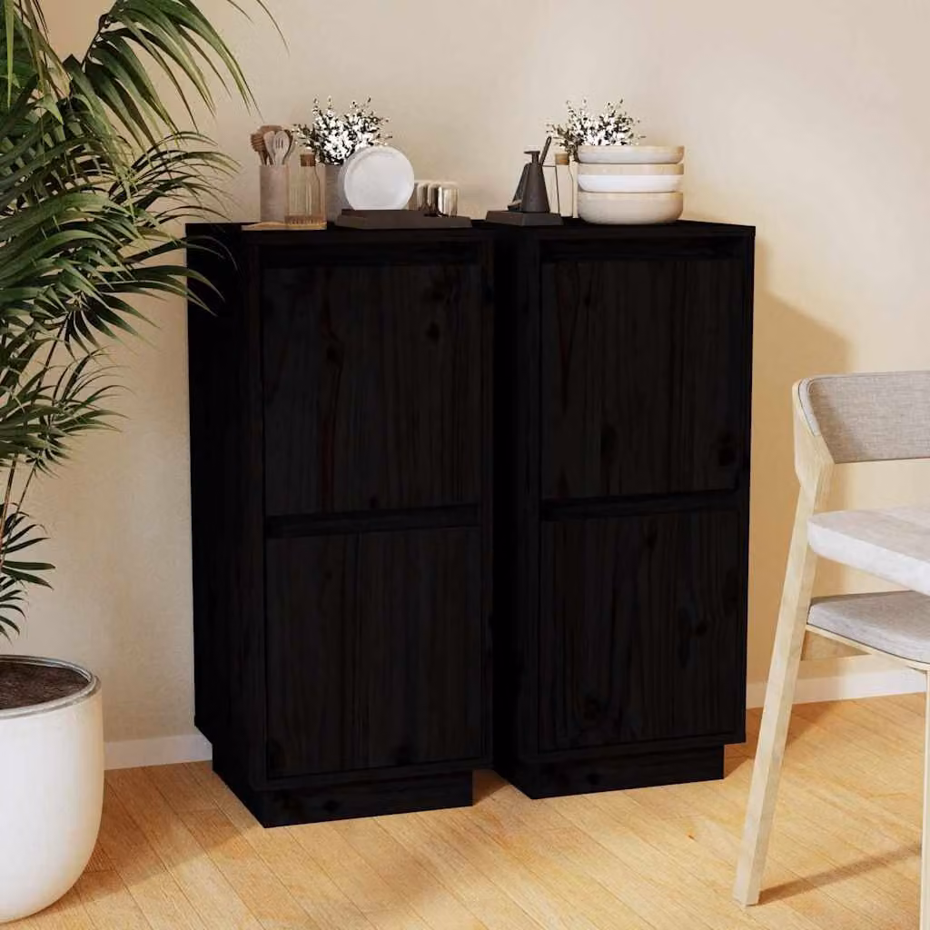 Set di 2 credenze vidaXL in legno di pino nero opaco L/P/H: 31,5 x 34 x 75 cm