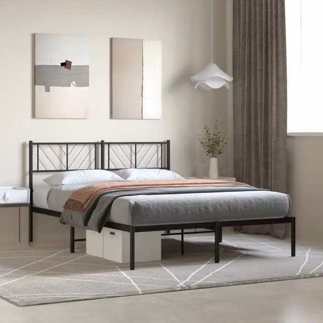 Giroletto con Testiera-Struttura Letto con testiera in Metallo Nero 140x200 cm 826377