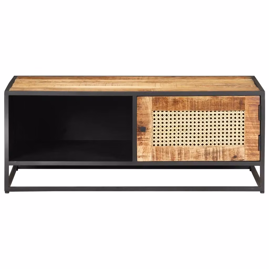 Tavolino da salotto rettangolare vidaXL in legno di mango e rattan, marrone e nero, L 90 cm x P 50 cm x H 35 cm – 2