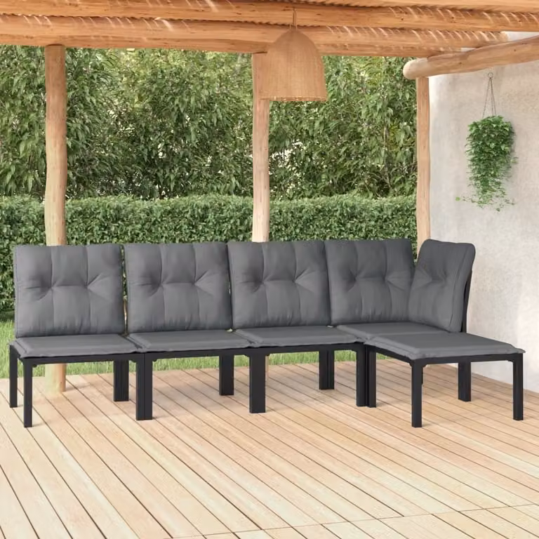 Maison Exclusive - Set Salotto da Giardino 5 pz Nero e Grigio in Polyrattan