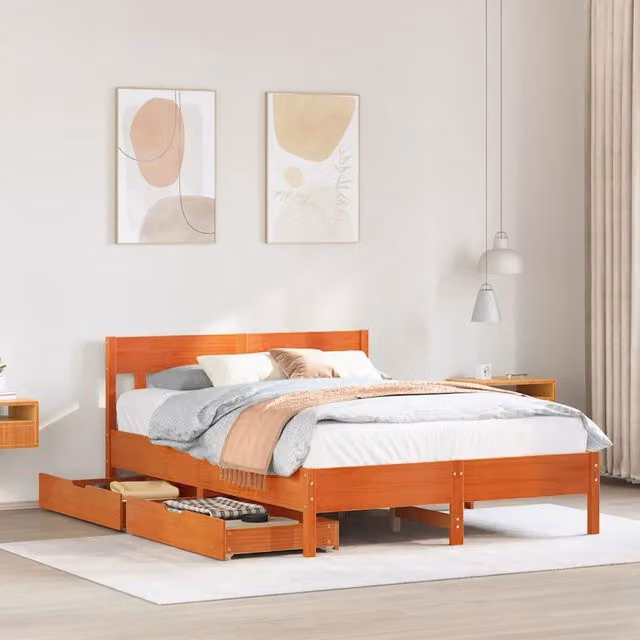 Letto senza Materasso-Struttura Letto Marrone Cera 150x200 cm in Legno di Pino 860291