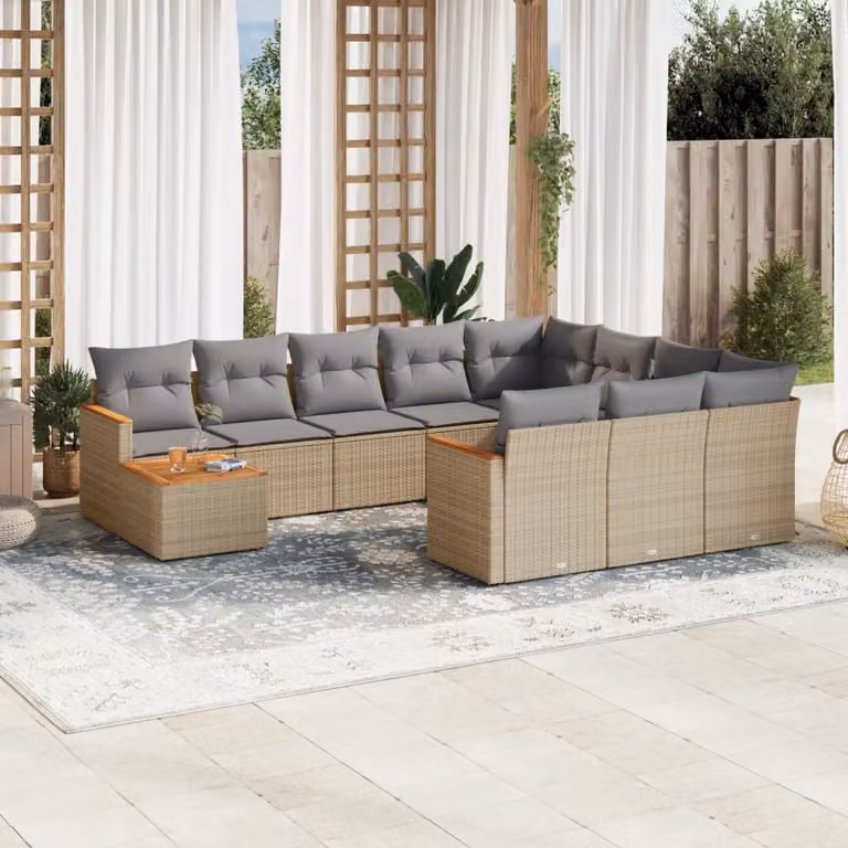 vidaXL Set Divano da Giardino a L 11 pz con Cuscini Beige e Grigio in Polyrattan e Acciaio