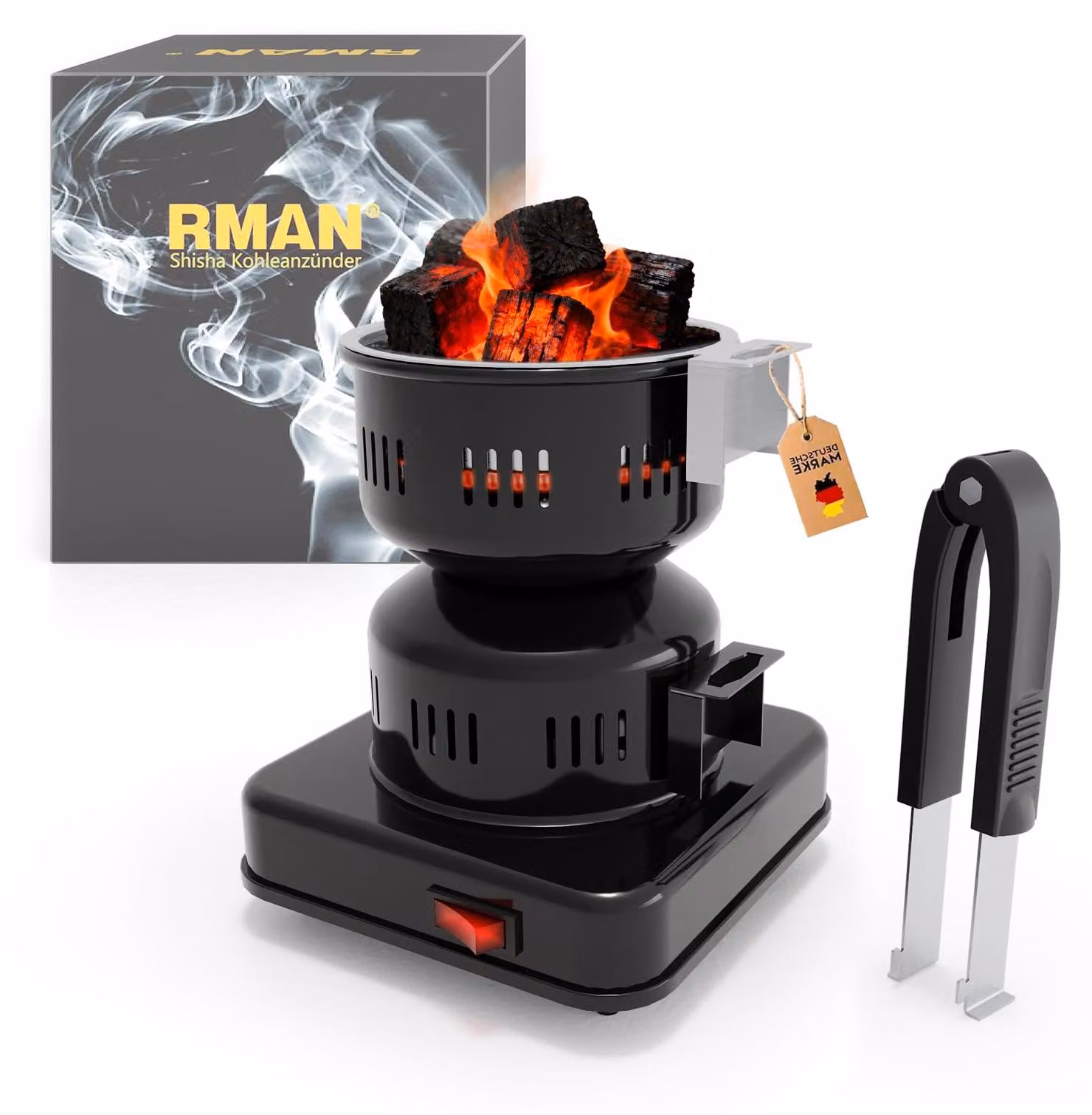 Accenditore elettrico per barbecue con manico removibile e cestello per il carbone