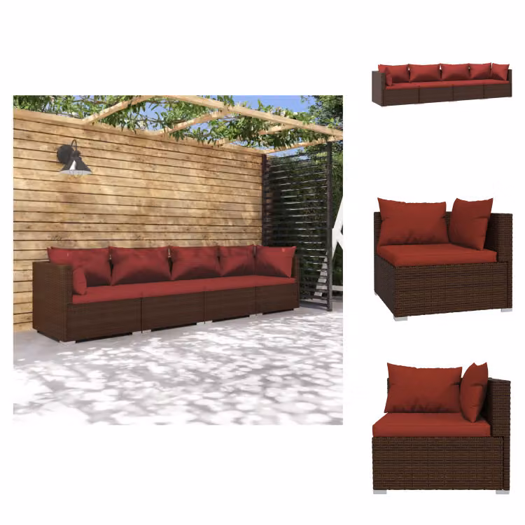 vidaXL Set da salotto da giardino 4 pezzi con cuscini in rattan marrone - Set di mobili da giardino
