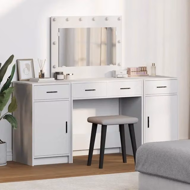 Set da trucco moderno con specchio LED Hollywood di vidaXL, colore bianco, L: 78,5 cm, P: 40,3 cm, H: 135 cm
