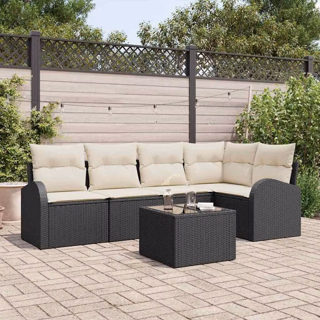 Maison Exclusive - Set Divano da Giardino 6 pcs Nero e bianco Poly Rattan