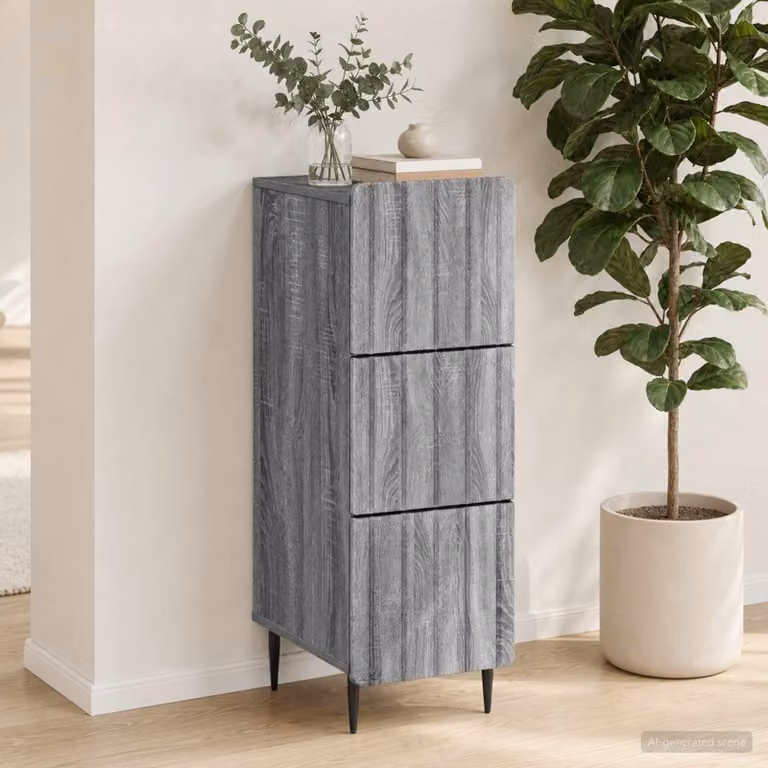 Carrello mobile con cassetti vidaXL in legno ingegnerizzato e metallo, grigio, L 33 cm x P 34,5 cm x H 92 cm